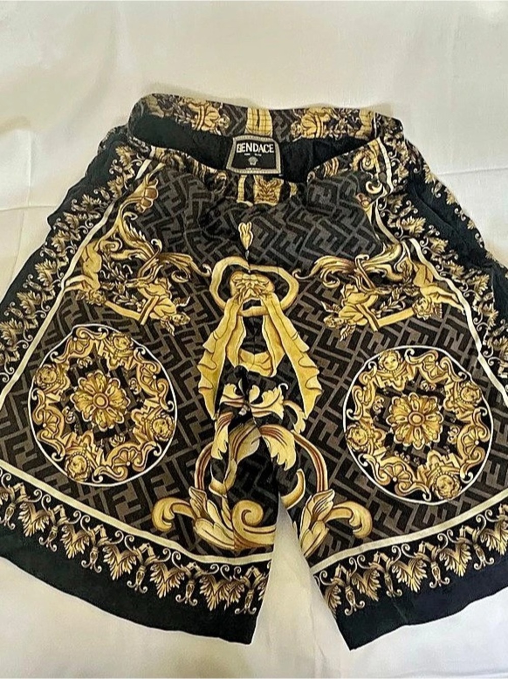 Authentic Versace Baroque Print High Waist Shorts in Black & Gold Size 48 Like
